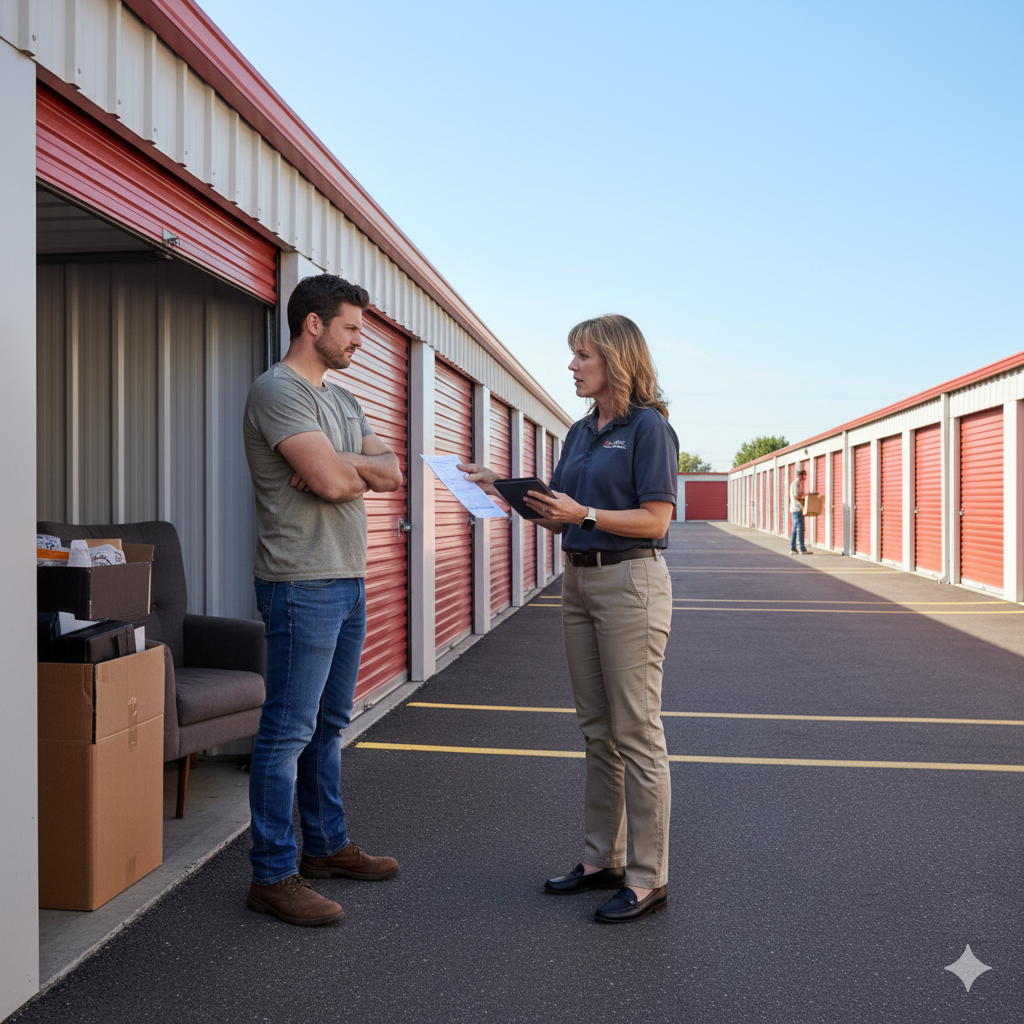 Trudni najemcy w self-storage – właściciel magazynu rozmawia z najemcą