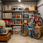 Magazyn samoobsługowy z meblami retro, rowerami z lat 80. i 90. oraz kolekcją winyli i figurek